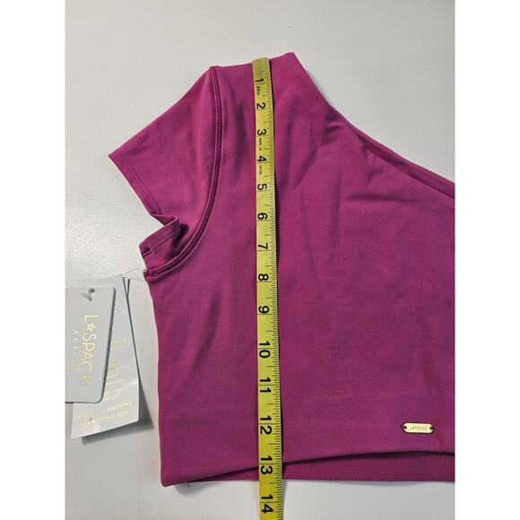 NWT NEW fuchsia pink one shoulder active gym top women's XL crop y2k L space - Picture 9 of 10